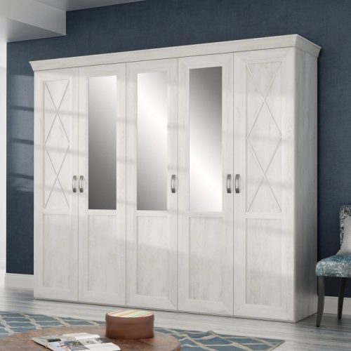 Duża szafa z lustrem 255 cm Pinia Biała